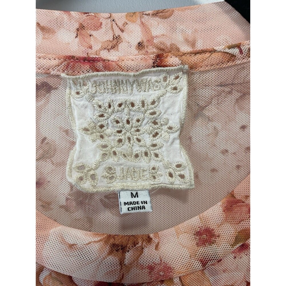 Johnny Was Jade Top Womens M Pink Floral Mesh Sheer Colorful Art To Wear - Picture 4 of 6